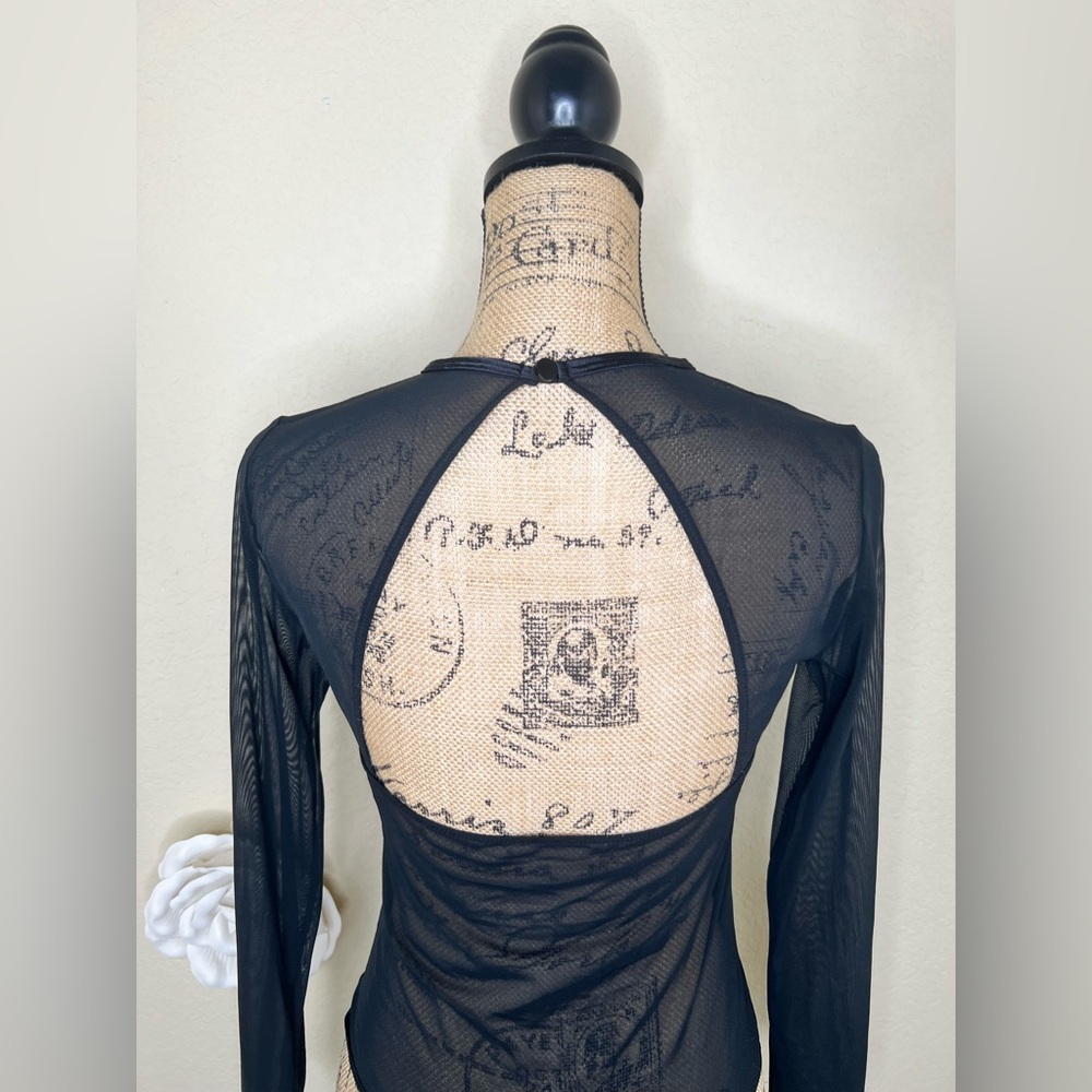 NTM: Auden Black Sheer Long Sleeve Thong Back Pullover Style Bodysuit Sz Medium - Picture 11 of 16